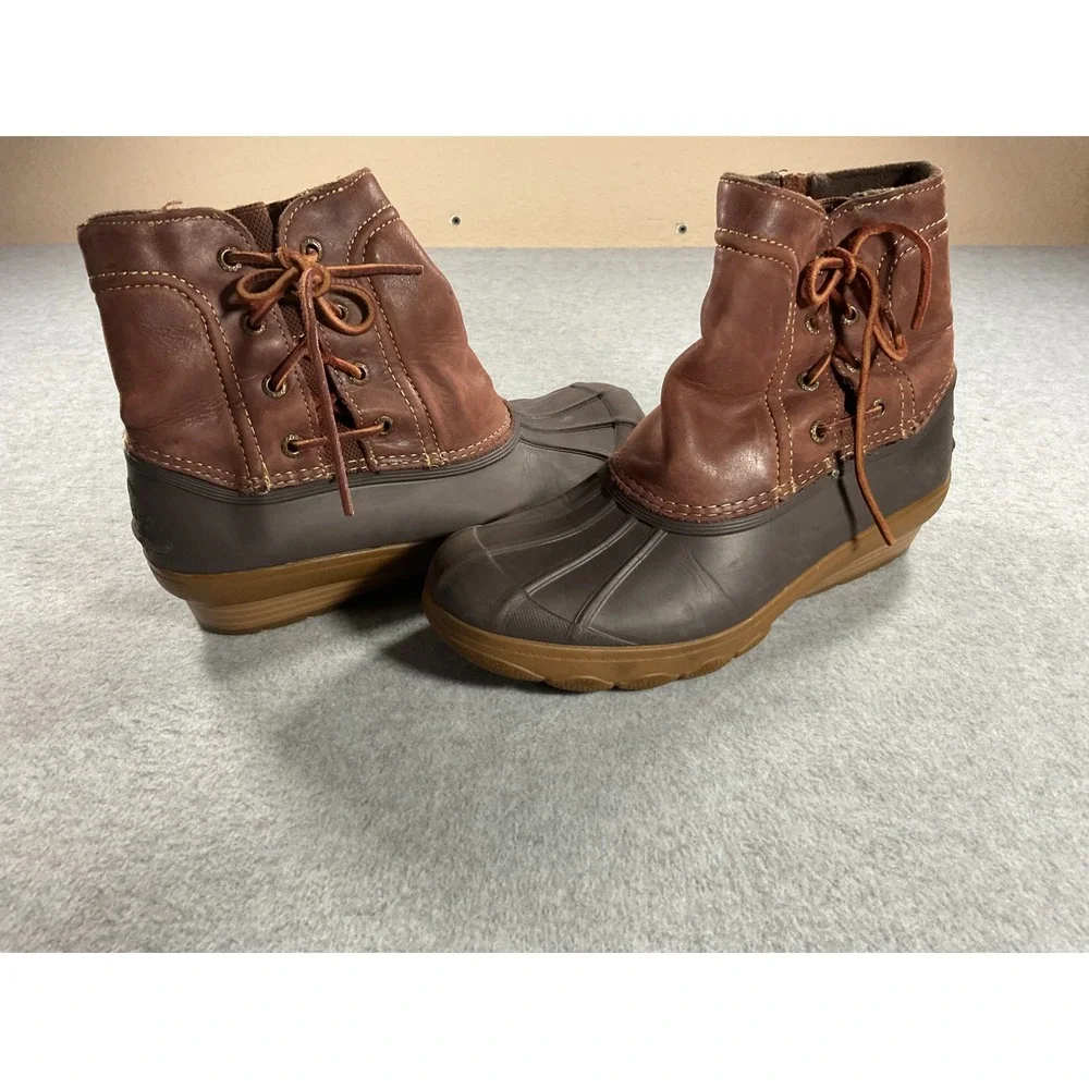 Sperry Saltwater Brown Leather Duck Boots Womens 8 M STS80770 Ankle Rain Boots